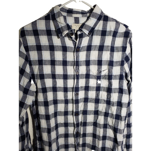 Club Monaco Blue White Linen Button Front Collared Top Size M - Picture 2 of 6